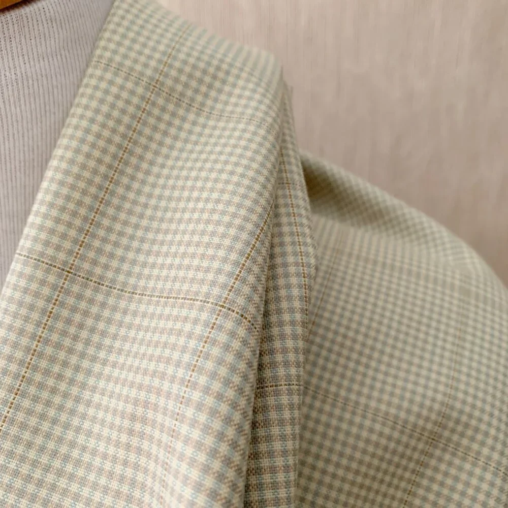 Pure Wool Taupe Blue Check Dibiella & Loro Piana Luxury Designer Fabric - Picture 6 of 14